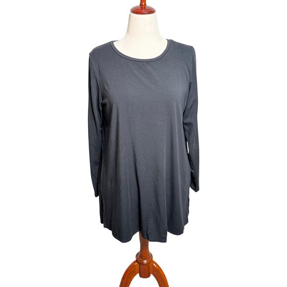 Eileen Fisher tunic black long sleeve scoop neck stretch tencel lightweight Sz L - Picture 1 of 8
